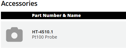  	Part Number & Name		QTY HT-4510.1 Pt100 Probe